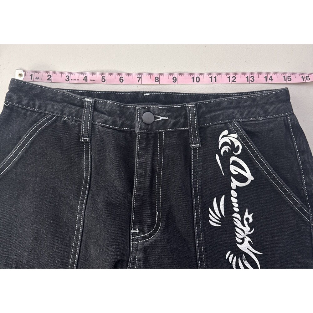 Romwe Grunge Punk Plus Letter & Skull Print Flap Pocket Side Cargo Pants Size 6 - Picture 9 of 12